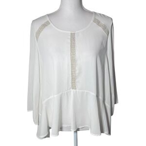 Francesca's Buttons Ivory Embellished Peplum Blouse‎ Long Sleeve Top Large NWT